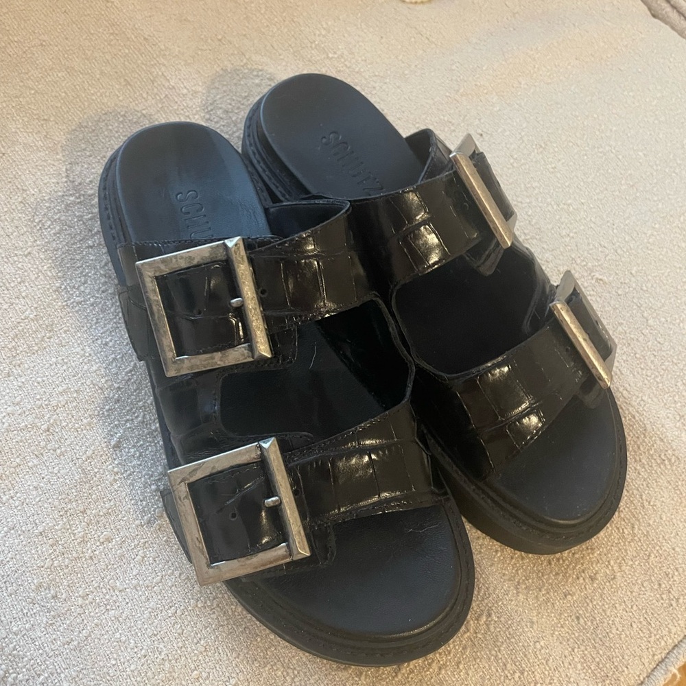 SOLD- Stylish Black Sandals with Silver Buckles